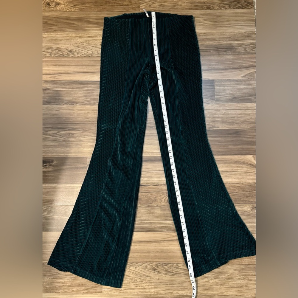 Free People Velvet Dark Green Ribbed Slim Flare Pull On Bell Bottom Pants M - Picture 9 of 11